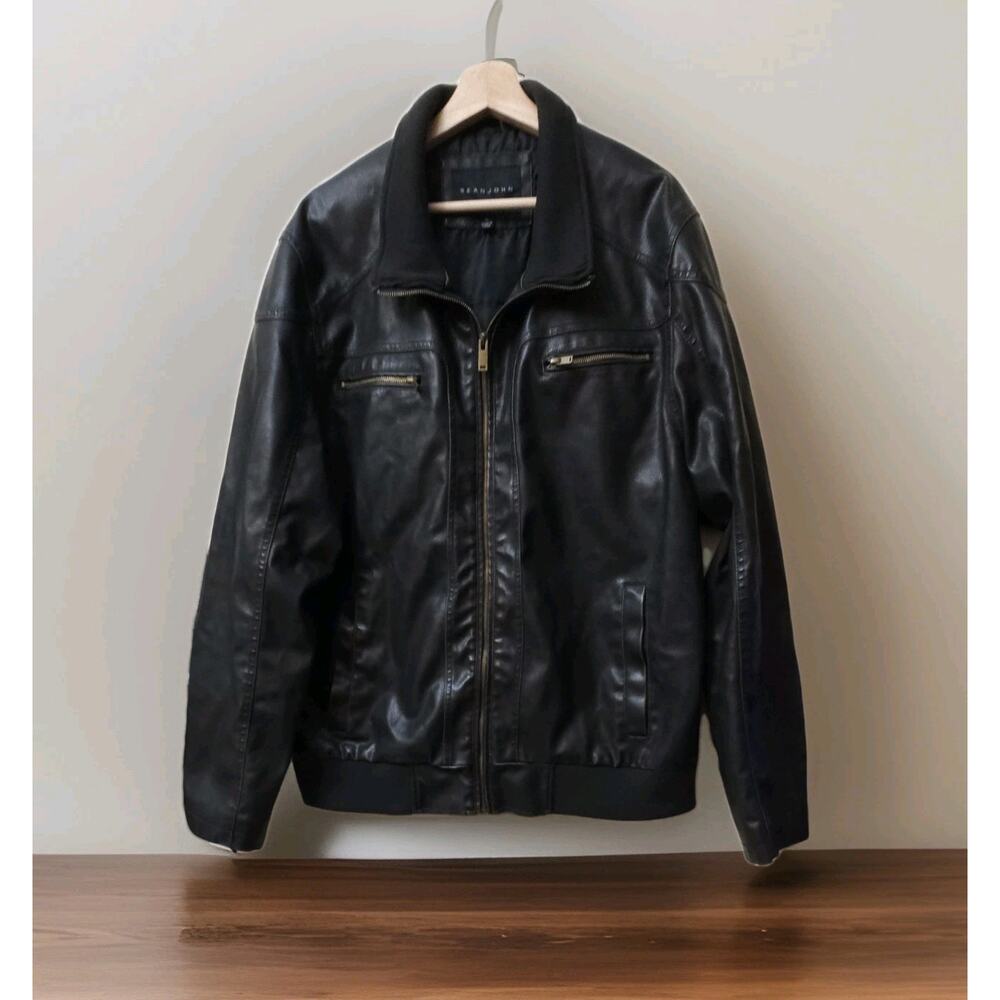 Sean John Men's Vintage Brown Faux Leather Bomber Jacket Size XL